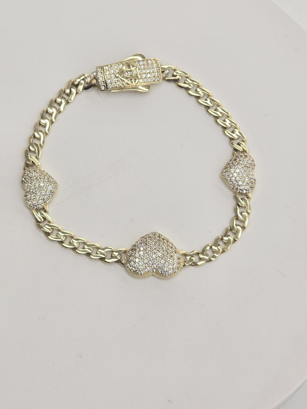 10k Real Gold 3 Heart Monaco Style Bracelet - Women Jewelry